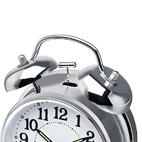 SPIRITUAL HOUSE Silver Metal Alarm Clock Brass Vintage Twin Bell Table Top Alarm Clock with Night LED Light Display Alarm Clock (Silver)-thumb2