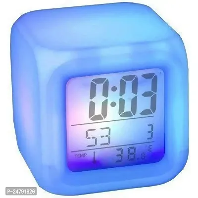 SPIRITUAL HOUSE Magic Digital Calendar, Timer Watch, Temperature Light Operated LED Plastic Alarm Clock with Automatic 7 Color Changing for Bedroom, Heavy Sleepers, Students (White, 7.5x7.5x7.5 cm)-thumb0
