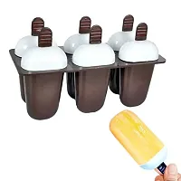 SPIRITUAL HOUSE Kulfi Maker Moulds Ice Cream Moulds Candy Mould with Stick Ice Cream Maker Candy Maker Kids Ice Cream Tray Holder Plastic Ice Candy Maker Kulfi Maker Moulds Set with 6 Cups (Brown)-thumb1