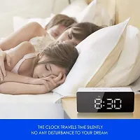 SPIRITUAL HOUSE Digital Large LED, Mirror Alarm Clock for Heavy Sleepers with Snooze Time Temperature Function for Bedroom Function Battery Powered  USB Powered (Silver White)-thumb2
