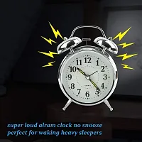 SPIRITUAL HOUSE Silver Metal Alarm Clock Brass Vintage Twin Bell Table Top Alarm Clock with Night LED Light Display Alarm Clock (Silver)-thumb4