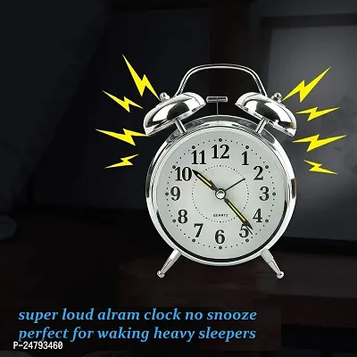 SPIRITUAL HOUSE Silver Metal Alarm Clock Brass Vintage Twin Bell Table Top Alarm Clock with Night LED Light Display Alarm Clock (Silver)-thumb5