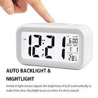 SPIRITUAL HOUSE Rectangle Shape Digital Alarm Clock | Smart Optical Black-Light Control LCD Clock | with Date, Time  with Automatic Optical Sensor Indoor Temperature and Many More Features (White)-thumb1