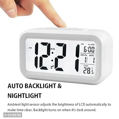 SPIRITUAL HOUSE Rectangle Shape Digital Alarm Clock | Smart Optical Black-Light Control LCD Clock | with Date, Time  with Automatic Optical Sensor Indoor Temperature and Many More Features (White)-thumb2