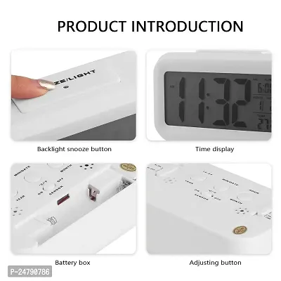 SPIRITUAL HOUSE Rectangle Shape Digital Alarm Clock | Smart Optical Black-Light Control LCD Clock | with Date, Time  with Automatic Optical Sensor Indoor Temperature and Many More Features (White)-thumb4