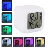 SPIRITUAL HOUSE Magic Digital Calendar, Timer Watch, Temperature Light Operated LED Plastic Alarm Clock with Automatic 7 Color Changing for Bedroom, Heavy Sleepers, Students (White, 7.5x7.5x7.5 cm)-thumb3