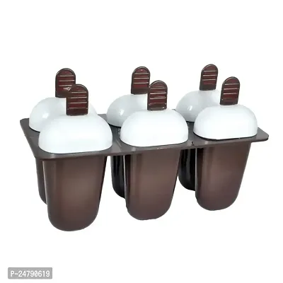 SPIRITUAL HOUSE Kulfi Maker Moulds Ice Cream Moulds Candy Mould with Stick Ice Cream Maker Candy Maker Kids Ice Cream Tray Holder Plastic Ice Candy Maker Kulfi Maker Moulds Set with 6 Cups (Brown)