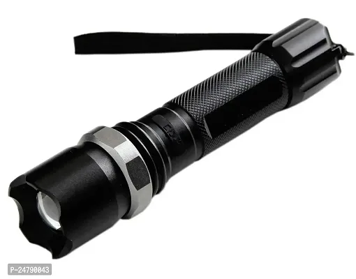 SPIRITUAL HOUSE Plastic Flashlight Torch with LED Bulb, AC Adaptor, DC Car Charger and Rechargeable Battery, Black