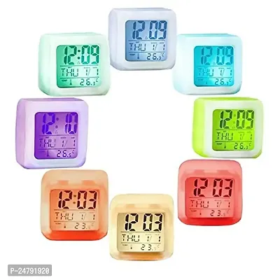 SPIRITUAL HOUSE Magic Digital Calendar, Timer Watch, Temperature Light Operated LED Plastic Alarm Clock with Automatic 7 Color Changing for Bedroom, Heavy Sleepers, Students (White, 7.5x7.5x7.5 cm)-thumb5