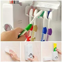 SPIRITUAL HOUSE Hands Free Wall Mounted Plastic Dust Proof Automatic Toothpaste Dispenser and Detachable Hole 5 Toothbrush Holder-thumb3