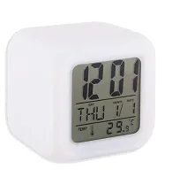 SPIRITUAL HOUSE Magic Digital Calendar, Timer Watch, Temperature Light Operated LED Plastic Alarm Clock with Automatic 7 Color Changing for Bedroom, Heavy Sleepers, Students (White, 7.5x7.5x7.5 cm)-thumb2