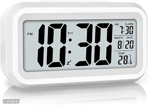 SPIRITUAL HOUSE Rectangle Shape Digital Alarm Clock | Smart Optical Black-Light Control LCD Clock | with Date, Time  with Automatic Optical Sensor Indoor Temperature and Many More Features (White)-thumb0