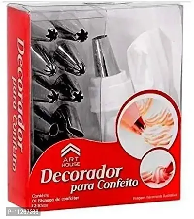 15 Piece Cake  Decorating Set Frosting Icing Piping Bag Tips with Steel Nozzles. Reusable  Washable Silicon Bag-thumb0
