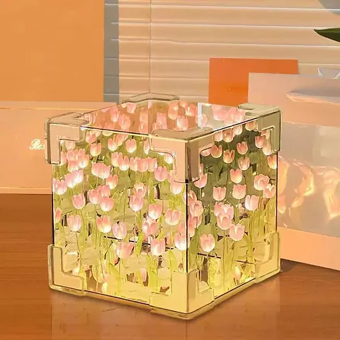 Decorative Infinity Mirror Tulip Cube LED Lamp - 20 LED Flower Lights