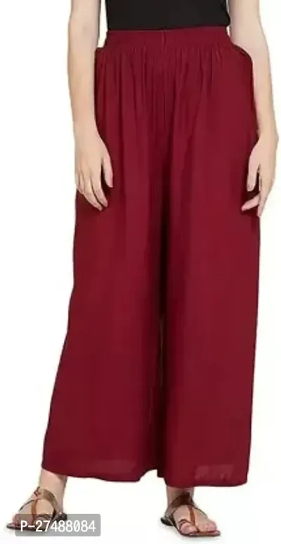 Stunning Maroon Cotton Blend Solid Palazzo For Women-thumb0