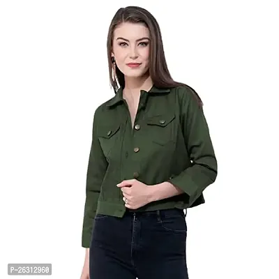 Dress closet Full Sleeve Solid Women Denim Jacket Regular fit (XL, Green)-thumb0