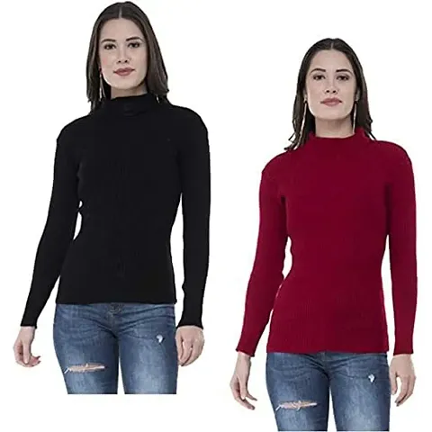 Dress closet Solid Turtle Neck Casual Women Sweater Maroon  Black (Combo of 2)