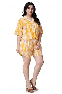 Women's Printed Top  Short Sleeve Shorts 2 Piece Outfits PJ Tracksuit Set (Large, Yellow)-thumb3