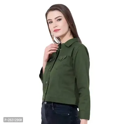 Dress closet Full Sleeve Solid Women Denim Jacket Regular fit (XL, Green)-thumb3