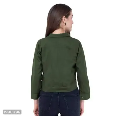 Dress closet Full Sleeve Solid Women Denim Jacket Regular fit (XL, Green)-thumb2