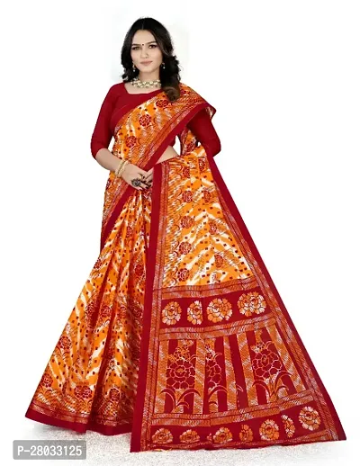 Elegant Red Cotton Printed Saree With Blouse Piece-thumb0