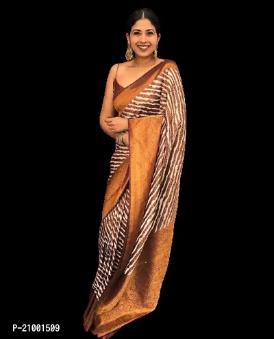 Stylish Georgette Brown Printed Saree with Blouse piece For Women