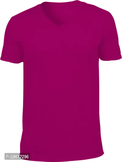 Reliable Magenta Cotton Solid Round Neck Tees For Men