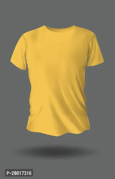 Reliable Yellow Cotton Solid Round Neck Tees For Men-thumb0