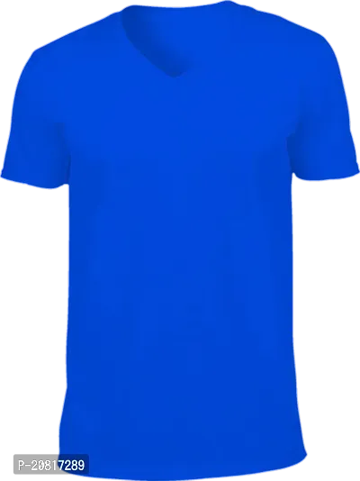 Reliable Blue Cotton Solid Round Neck Tees For Men-thumb0