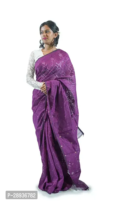 Stylish Purple Cotton Saree With Blouse Piece For Women