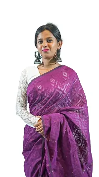 Stylish Purple Cotton Soft Dhakai Jamdani Saree With Blouse Piece For Women-thumb1