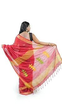 Stylish Red Pure Cotton Handloom Saree With Blouse Piece Pine Tree Design-thumb2