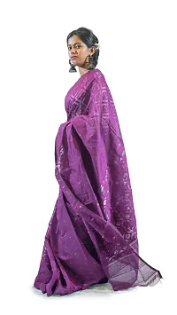 Stylish Purple Cotton Soft Dhakai Jamdani Saree With Blouse Piece For Women-thumb2