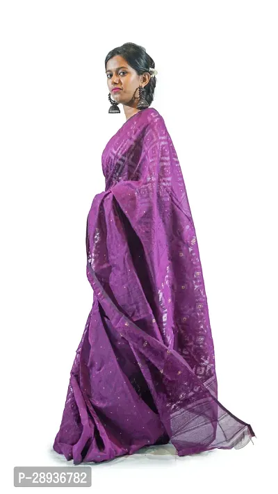 Stylish Purple Cotton Soft Dhakai Jamdani Saree With Blouse Piece For Women-thumb3