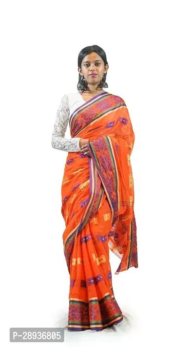 Stylish Orange Pure Cotton Tant Saree Without Blouse Piece For Women-thumb0