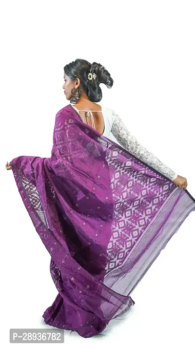 Stylish Purple Cotton Soft Dhakai Jamdani Saree With Blouse Piece For Women-thumb4