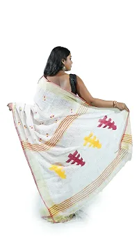 Stylish White Pure Cotton Handloom Saree With Blouse Piece Pine Tree Design-thumb2