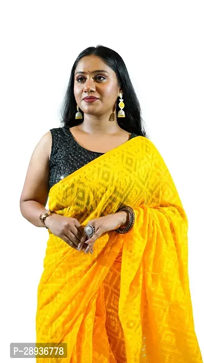 Stylish Yellow Cotton Soft Dhakai Jamdani Saree With Blouse Piece For Women-thumb4