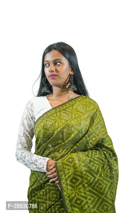 Stylish Pista Green Cotton Soft Dhakai Jamdani Saree With Blouse Piece For Women-thumb2