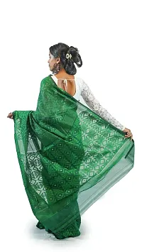 Stylish Deep Green Cotton Soft Dhakai Jamdani Saree With Blouse Piece For Women-thumb2