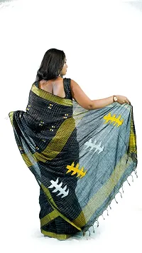 Stylish Black Pure Cotton Handloom Saree With Blouse Piece Pine Tree Design-thumb3