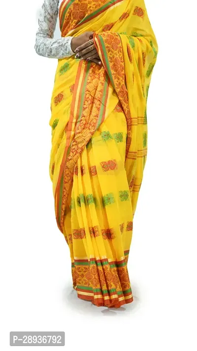 Stylish Yellow Pure Cotton Tant Saree Without Blouse Piece For Women-thumb2