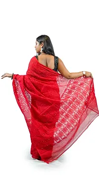 Stylish Red Cotton Soft Dhakai Jamdani Saree With Blouse Piece For Women-thumb2