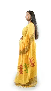 Stylish Yellow Pure Cotton Handloom Saree With Blouse Piece Pine Tree Design-thumb2