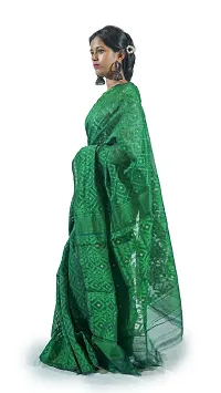 Stylish Deep Green Cotton Soft Dhakai Jamdani Saree With Blouse Piece For Women-thumb1