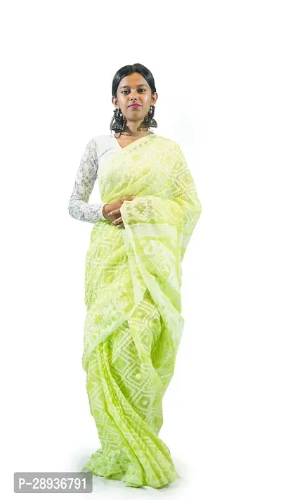 Stylish Light Green With White Cotton Soft Dhakai Jamdani Saree With Blouse Piece For Women