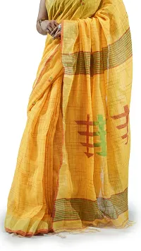 Stylish Yellow Pure Cotton Handloom Saree With Blouse Piece Pine Tree Design-thumb1