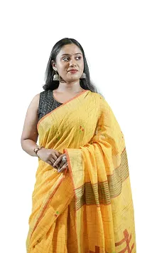 Stylish Yellow Pure Cotton Handloom Saree With Blouse Piece Pine Tree Design-thumb3