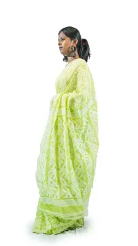 Stylish Light Green With White Cotton Soft Dhakai Jamdani Saree With Blouse Piece For Women-thumb1