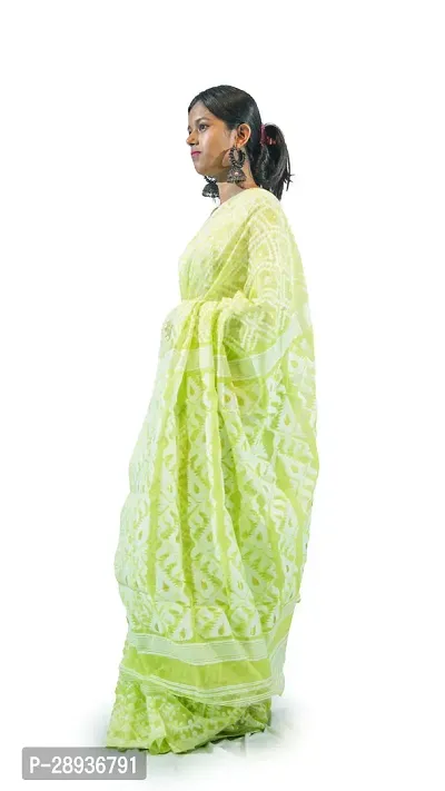 Stylish Light Green With White Cotton Soft Dhakai Jamdani Saree With Blouse Piece For Women-thumb2